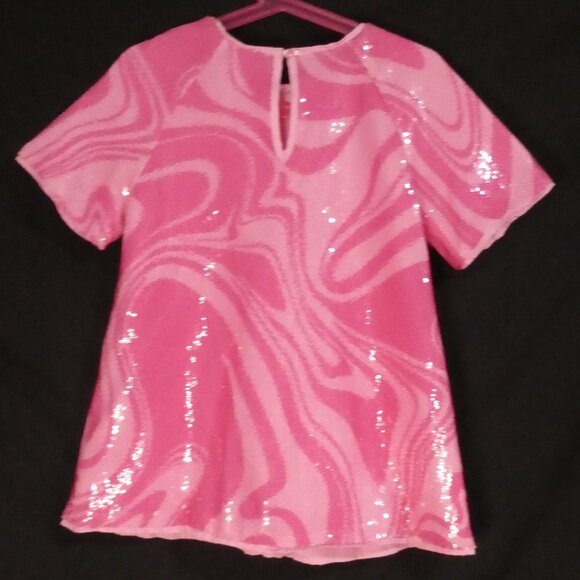 H&M | size 3T | Pink Marble Patterned Sequin Short Sleeve Dress | Button-Up Back - Picture 2 of 14